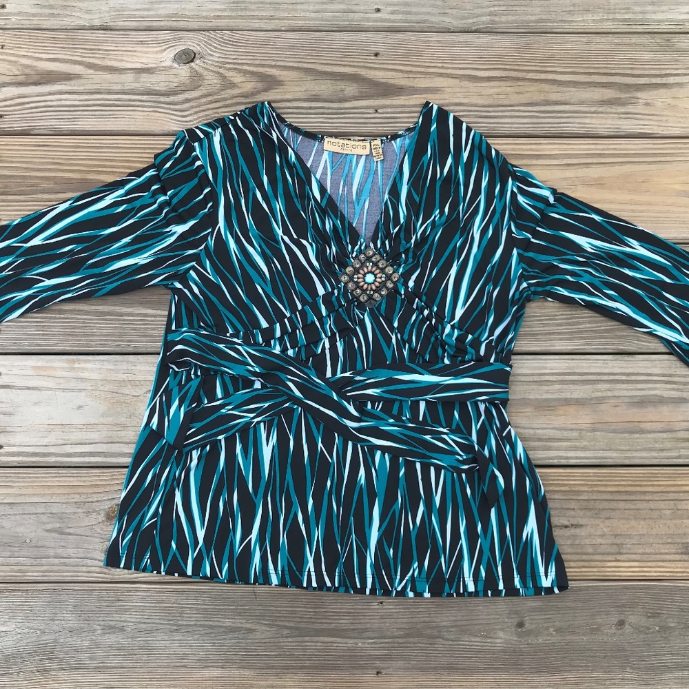 Notations Women Blouse Top Shirt With Fabric Belt - Picture 1 of 8